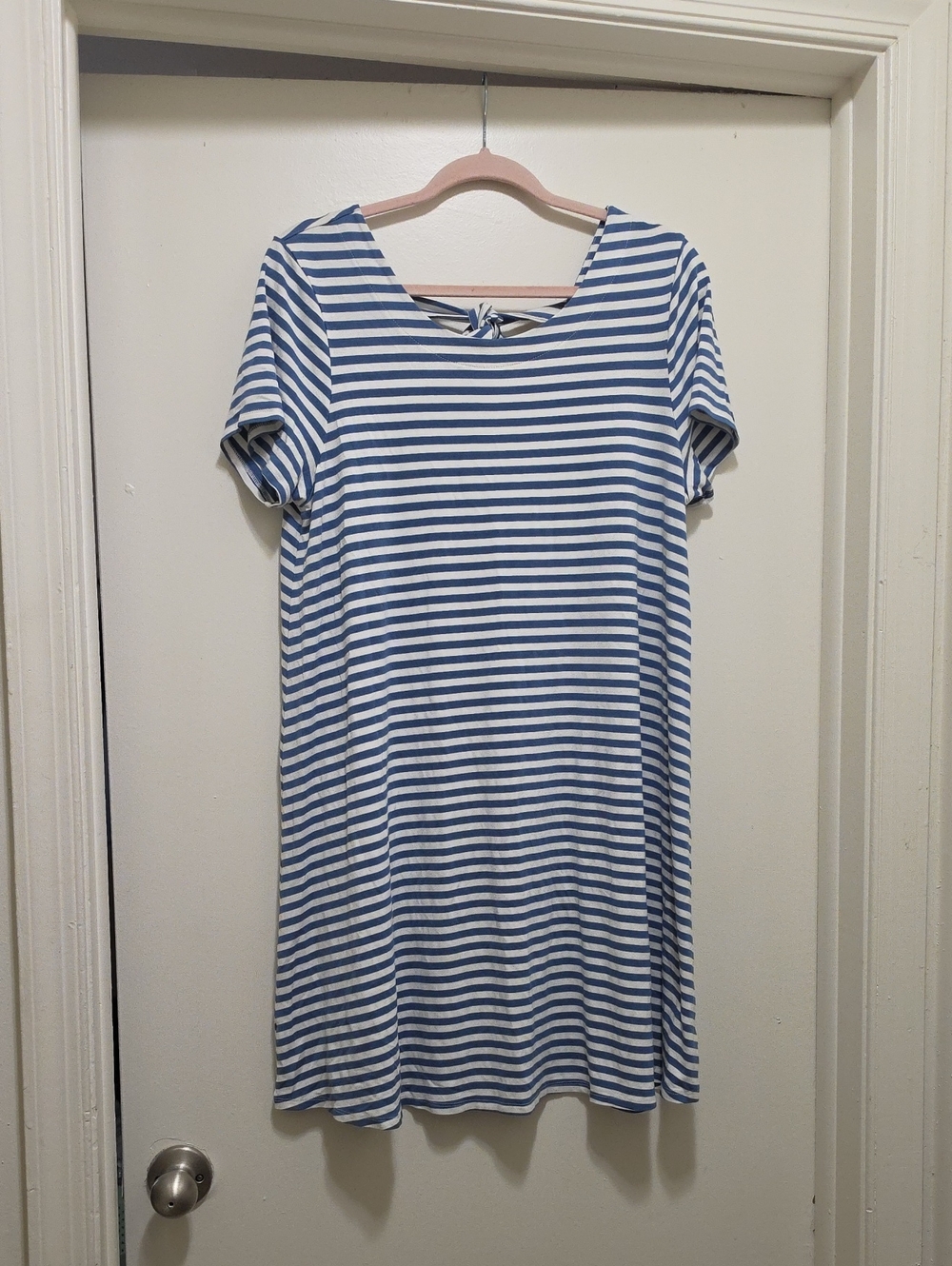 Blue and White Striped Short Sleeve Dress